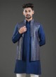Designer Sequins Embroidered Blue Nehru Jacket Set